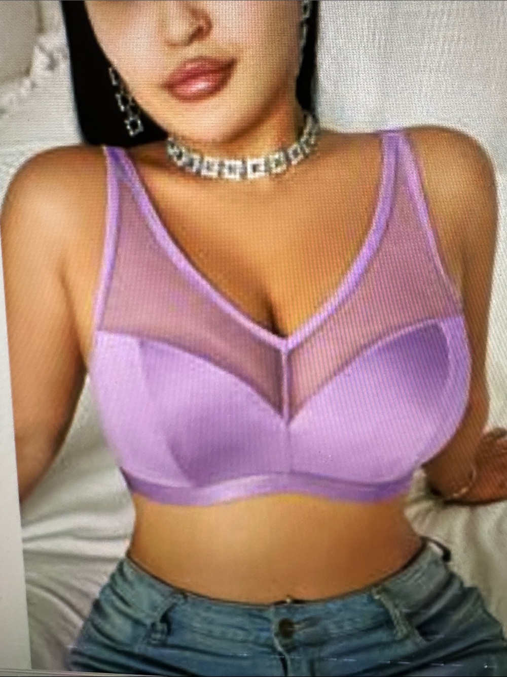 SHEIN Lavender Mesh Panel Wireless Bralette